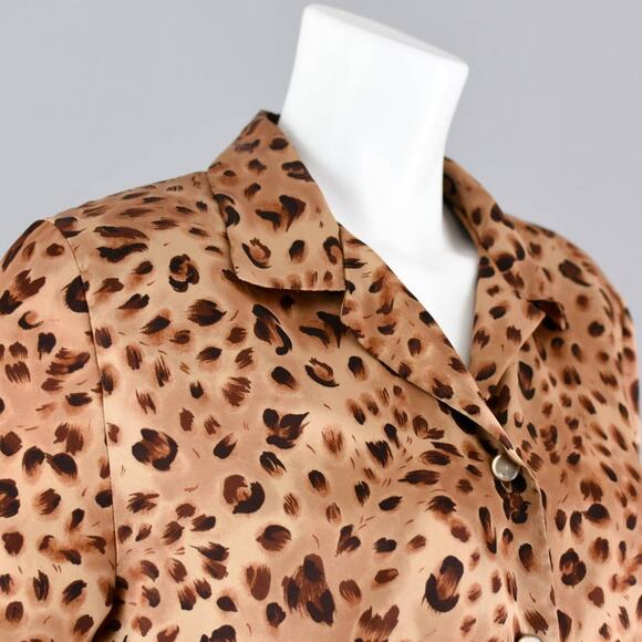 Vintage 90s Animal Print Silky Polyester Blouse 44" Bust - Picture 6 of 10